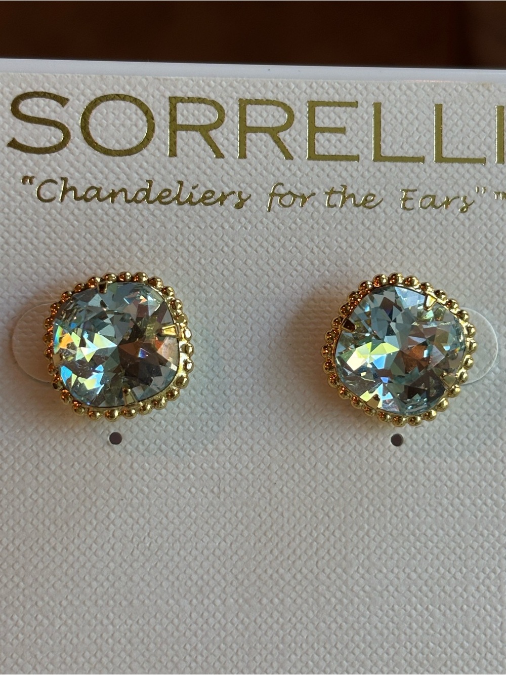 New Sorrelli Light Blue Stunning Crystal Stud Earrings in Bright Gold